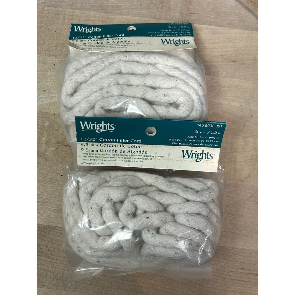 Wrights 12/32" Cotton Filler Cord 9.5 mm Piping Sewing Pillows Projects 2 Packs‎